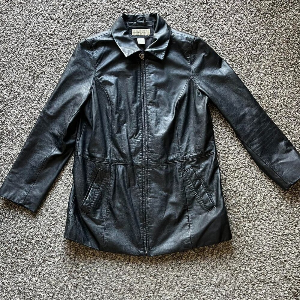 Vtg Preston & York 100% Genuine Leather Black Bomber jacket Wmn M Spring Biker